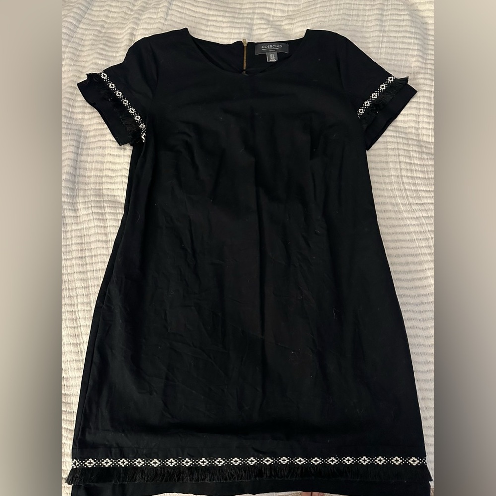 Black Sheath Midi Dress with Cuffed Short Sleeves